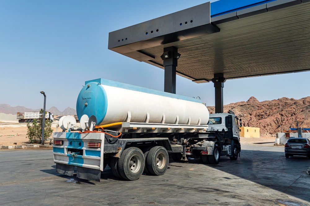 Tanker Gas Truck Delivering Fuel